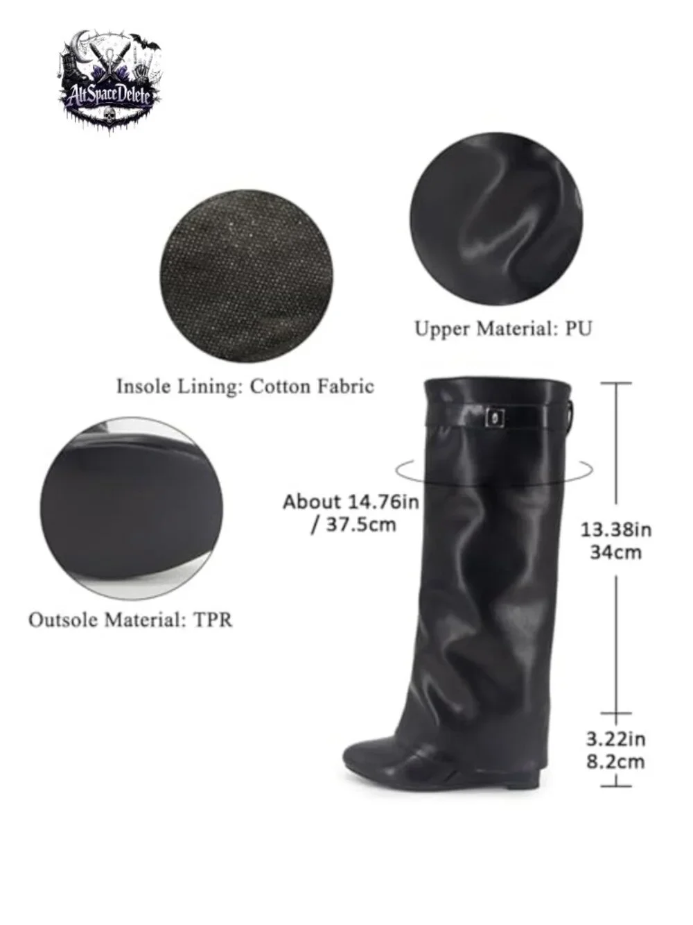 Fold Over Knee High Boots Women Wedge Heel Shark Boots PU Leather_3
